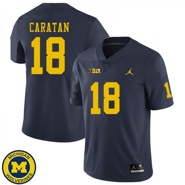 Men Michigan Wolverines #18 George Caratan Navy NCAA Football Jersey